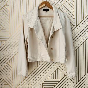 Anthro Current Air Talia ivory denim trucker jacket cream buttons cropped Crop